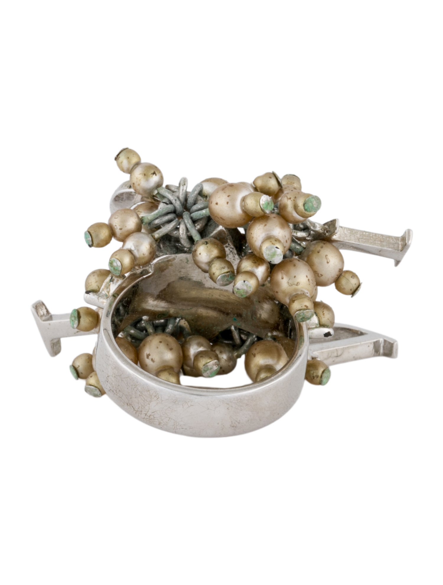 Christian Dior Faux Pearl Logo Cocktail Ring